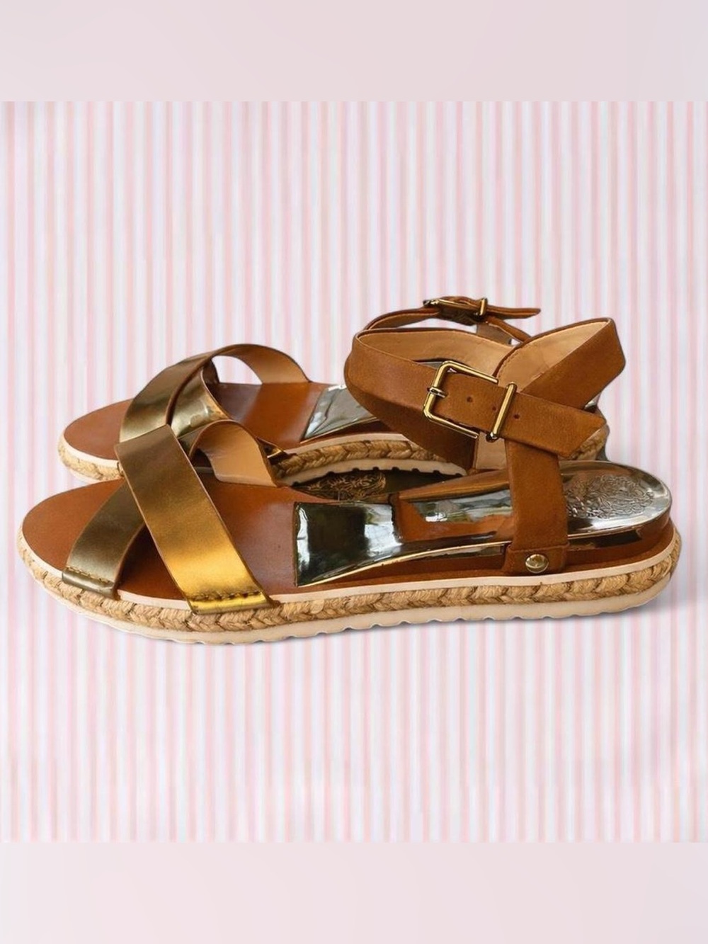 Vince Camuto Gold and Tan Espadrille Sandals 8.5